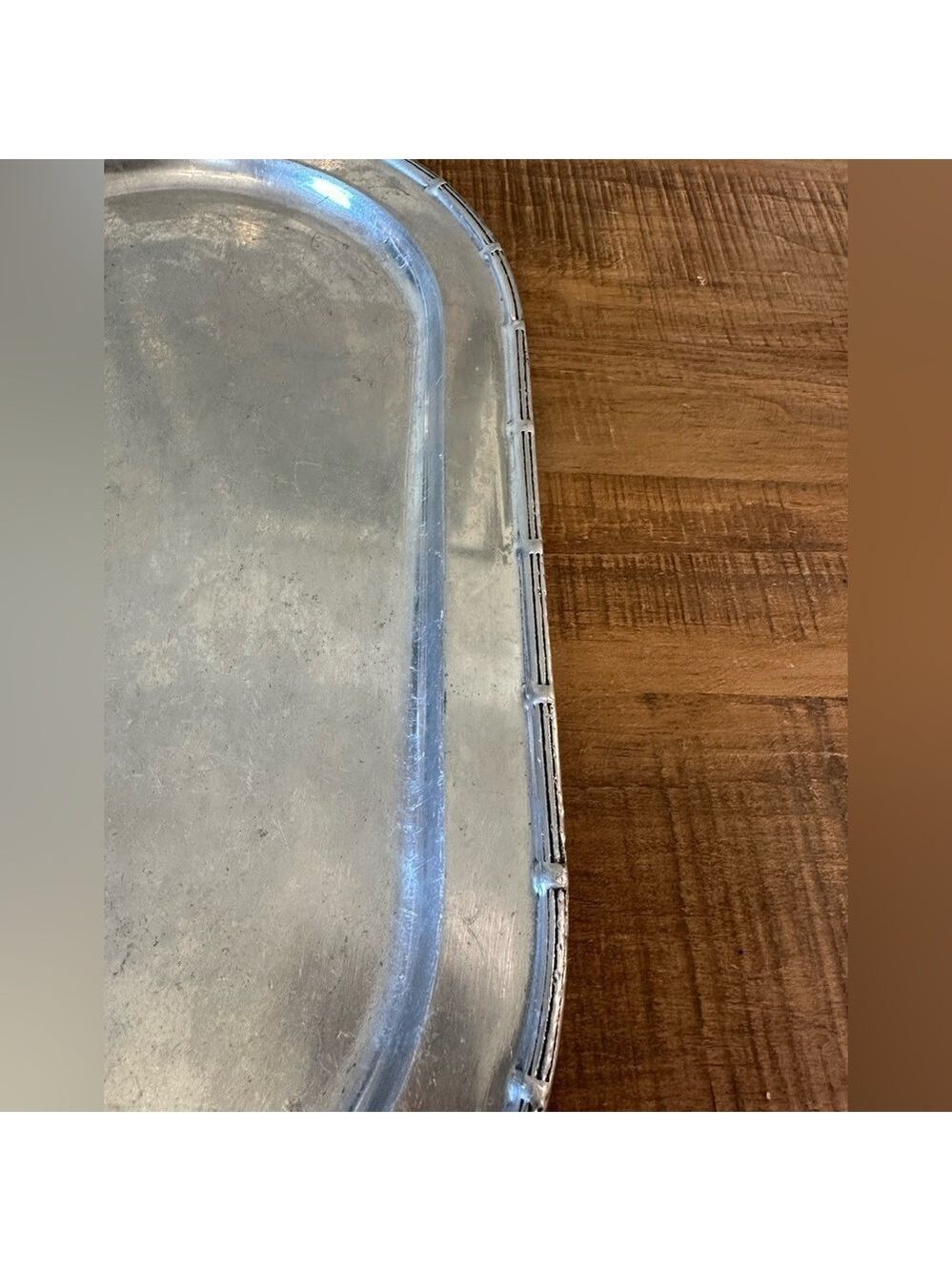 Vintage Wilton Armetale Pewter Oval Serving Tray with Ribbed Edges 18”x10.5” - Picture 7 of 12